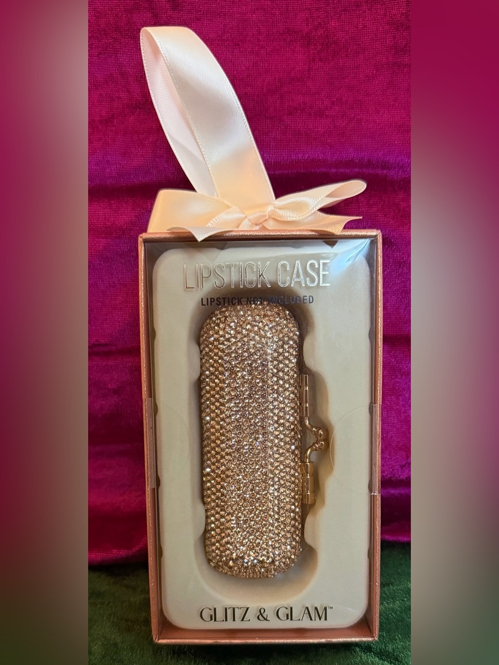 Glitz & Glam Rose Gold Crystal Lipstick Case